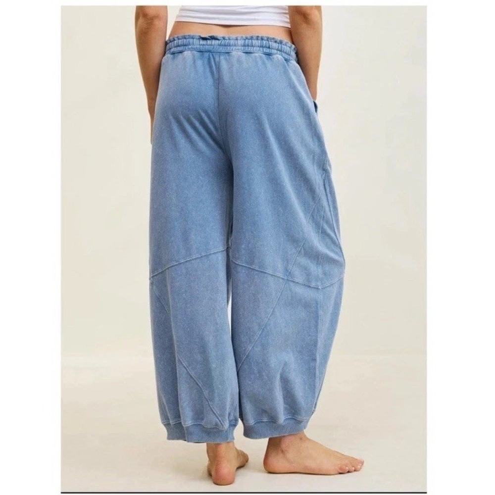 Aerie Baggy Barrel Leg Fleece Pant Sweatpants Chambray Size S - Picture 2 of 11